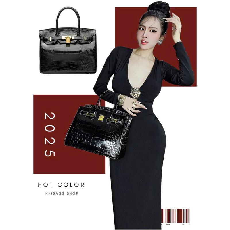    Không Hộp  Pre- Túi xách nữ đen vân bóng size 30 sang trọng   Không LOGO - da PU   DV02 
