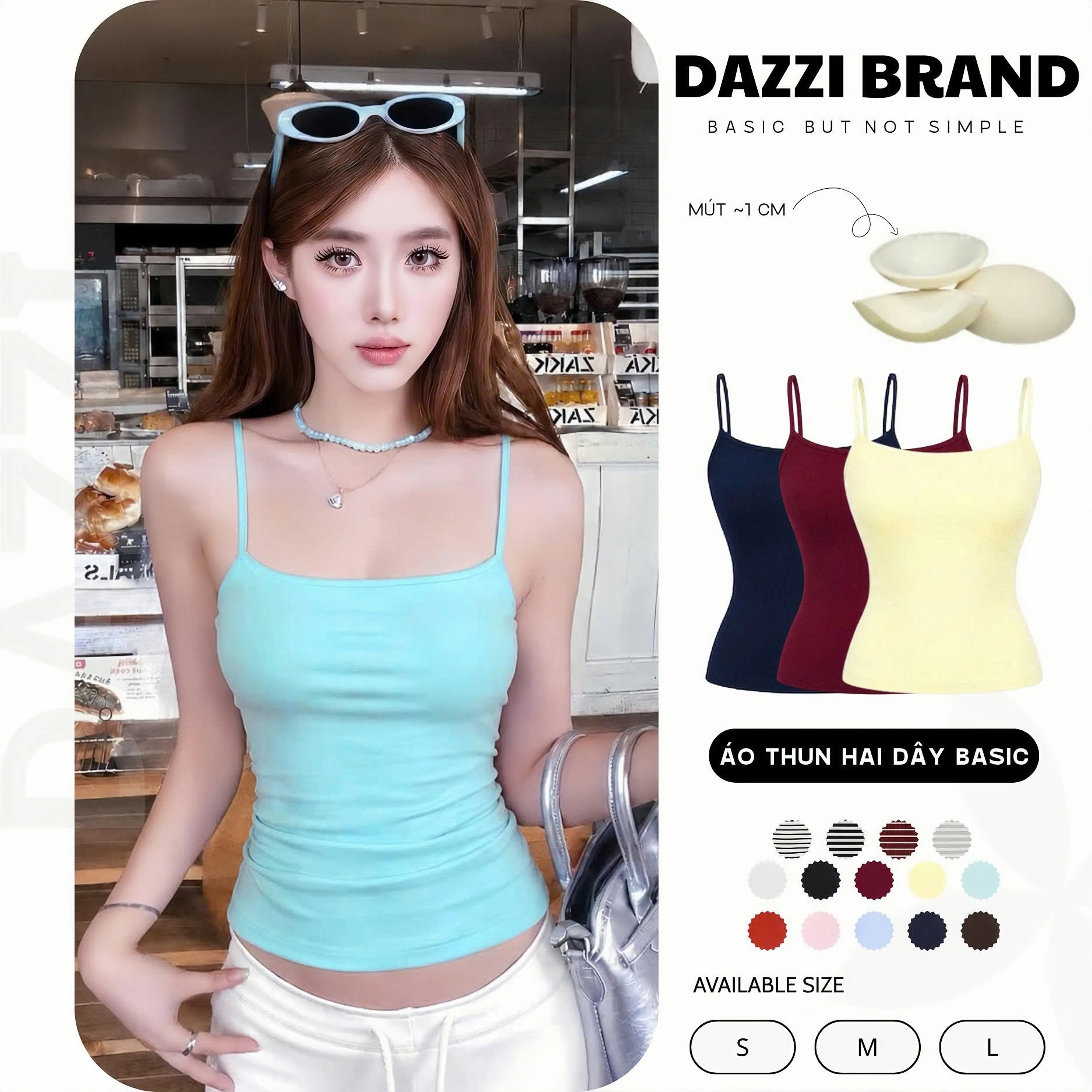 [KÈM MÚT/KO MÚT] Áo 2 dây nữ basic ôm dáng,áo hai dây chất thun cotton mịn tôn dáng DAZZI Women A057
