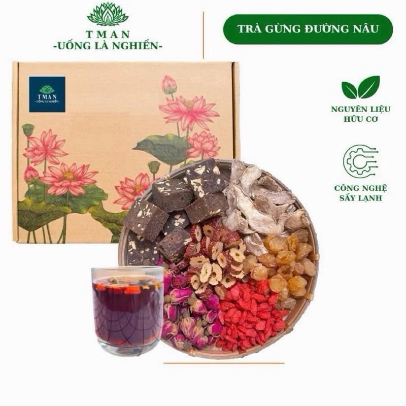 Trà gừng đường nâu thảo mộc Hộp 30 gói giảm hàn lạnh ấm bụng ngày dâu nguyên liệu thiên nhiên