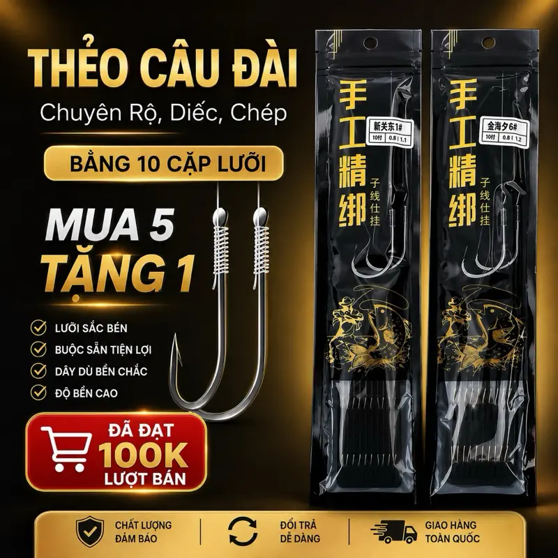 [ Mua 5 Tặng 1 ] thẻo buộc sẵn lưỡi gồm 10 bộ lưỡi đôi câu rô diếc chép ( NÊN MUA TỪ 2 SẢN PHẨM ) Đi Câu Fishing Câu Cá