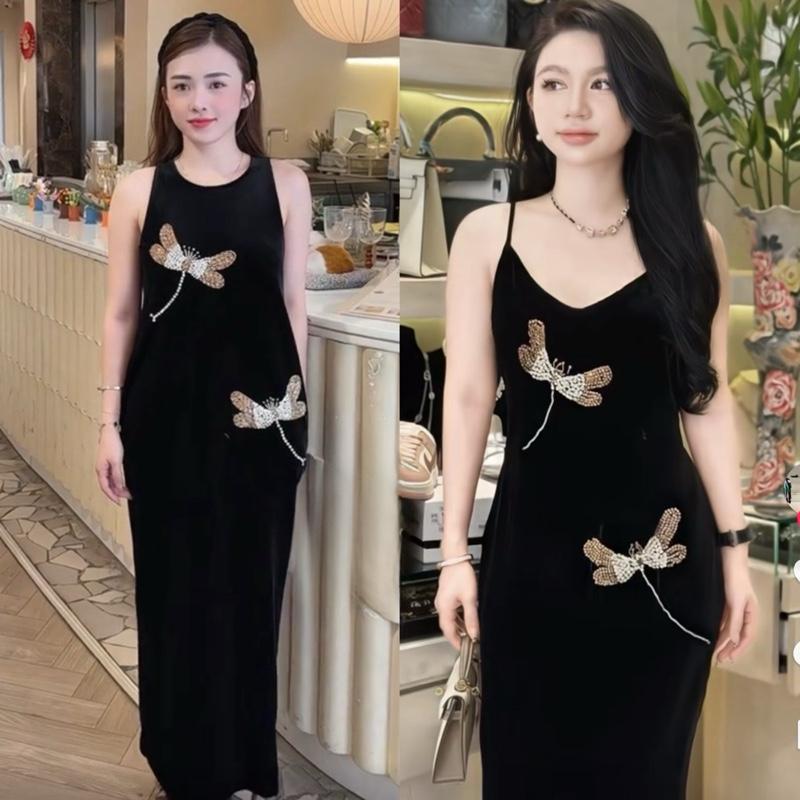 Váy nhung Hàn _Kết đá pha lê 2 chuồn chuồn