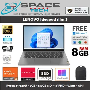 Lenovo IdeaPad Slim 3 Ryzen 3 7320U 8GB 512GB SSD 14"FHD W11 OHS