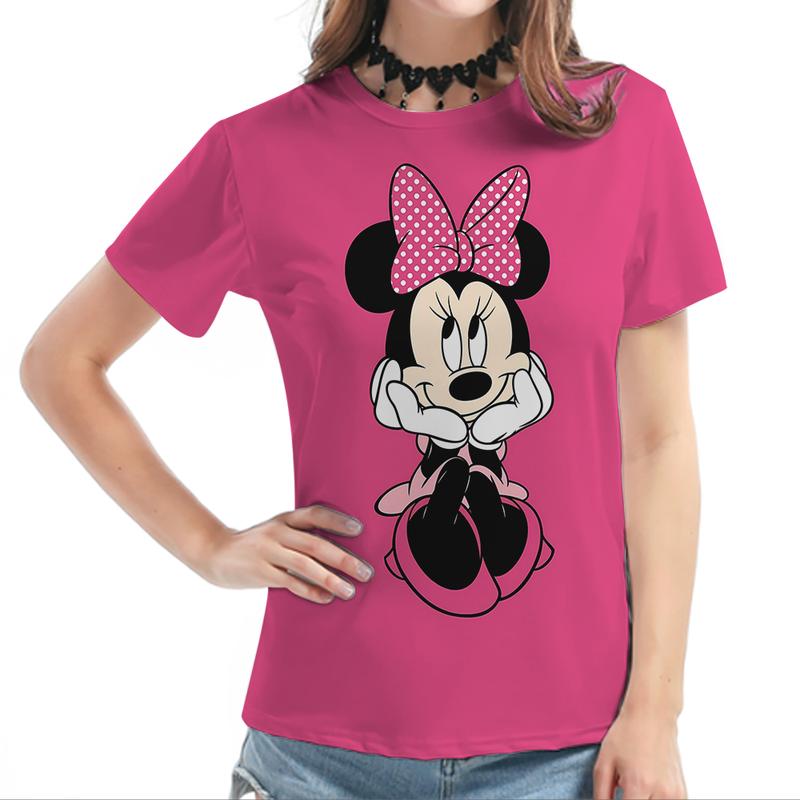 Mickey Mouse and Minnie Mouse T-shirts for Women, Kawaii T-shirts for Women, Round Neck T-shirts for Women, Casual Tops for Girls, New Fashion 2025 1