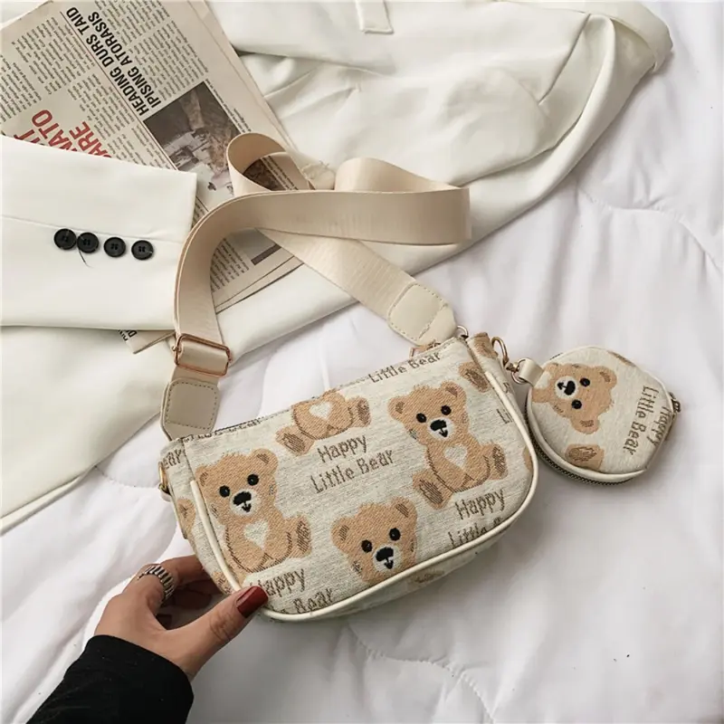 Túi Kẹp Nách, In Ấn Chất Lượng Cao, In Cổ Điển Thiết Kế Gấu Nhỏ Chất Liệu Nylon, Túi Đeo Chéo Nhỏ Phong Cách Thường Ngày Ví Tròn Mini, Mặt Dây Chuyền, Dành Cho Nữ 6