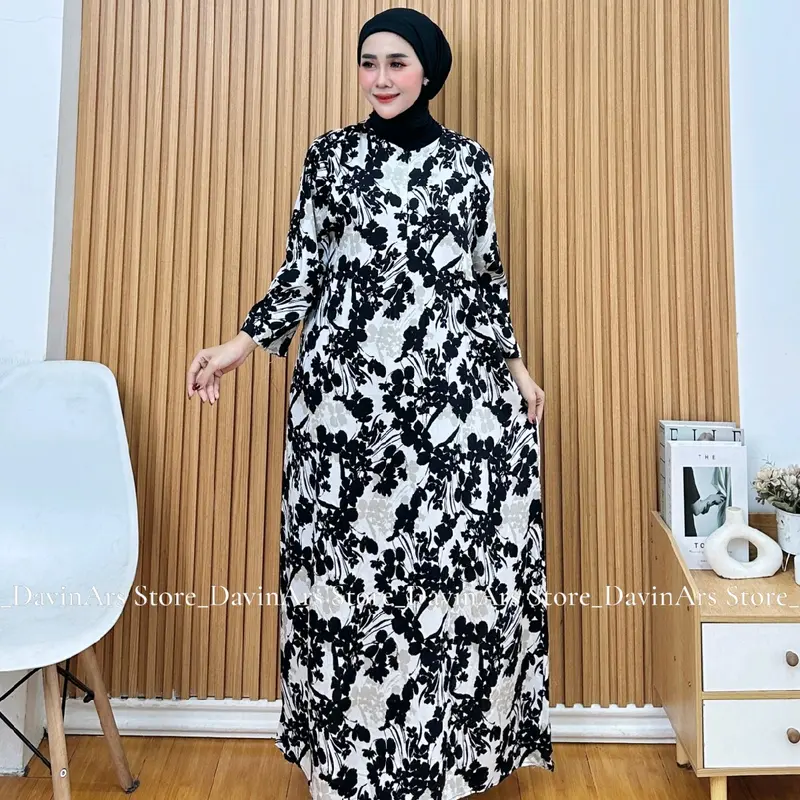 Daster Noviana Mewah Ld 120 Jumbo Rayon Viscose Nyaman - Busui Friendly - Gamis Wanita Muslim Lengan ¾ Variasi Dress 5