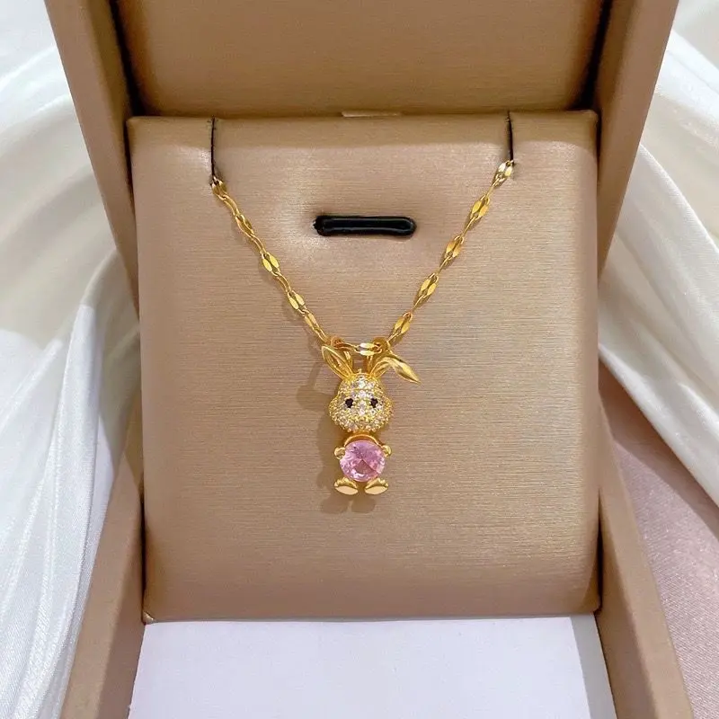 ￼{ COD } Kalung Titanium Wanita Korea Liontin Ruby Kelinci Kalung Wanita Korea Anti Karat Tidak Luntur 2