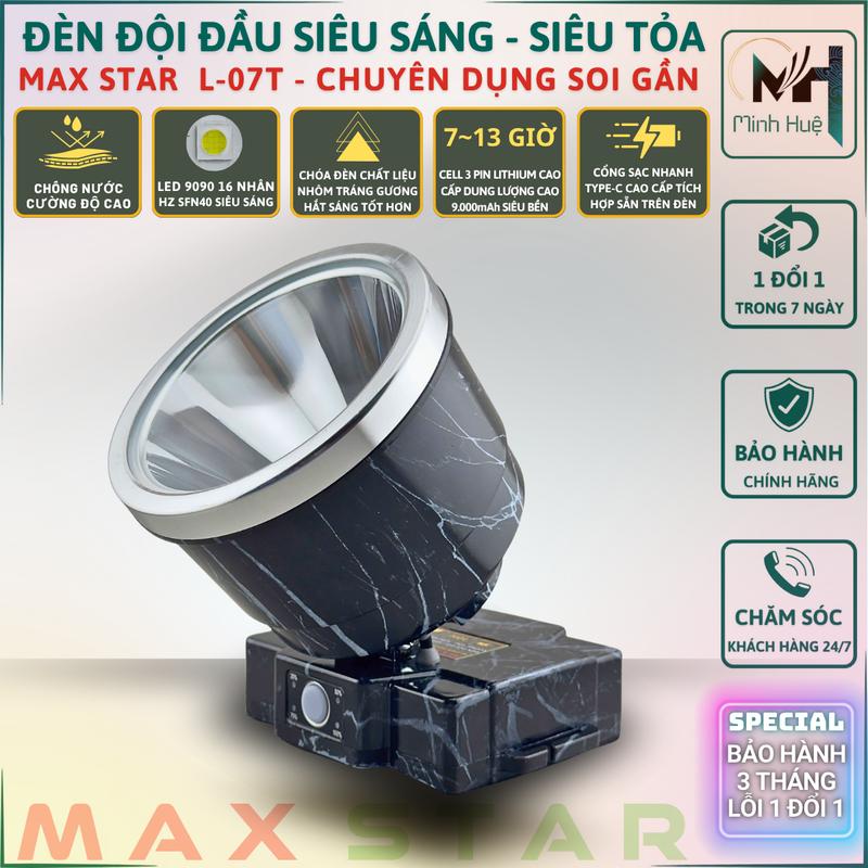 Đèn đội đầu siêu sáng mạnh tỏa rộng mạnh MAX STAR L07T pin trâu chống nước sạc nhanh công suất 55W