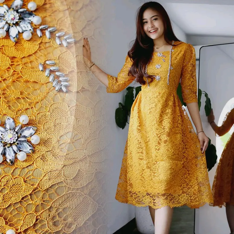 Dress Pevita Brukat Payet Mewah ILAazrshop untuk Acara Resmi - Simple dan Anggun - Formal, Baju, Mutiara, dress natal, pesta 3