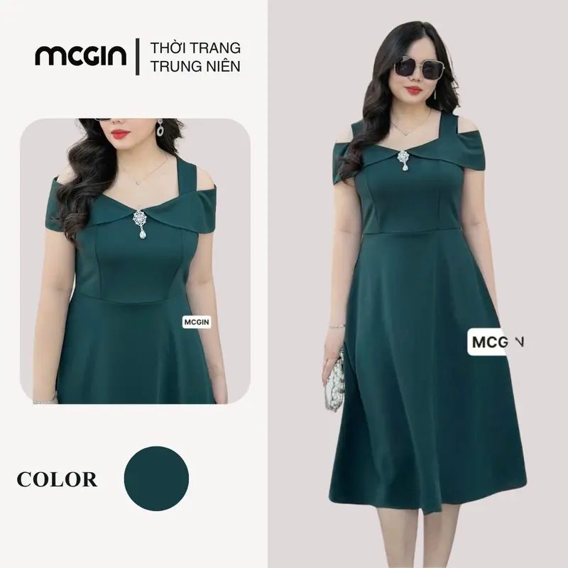 [CG047] Đầm thiết kế đi tiệc cao cấp Ads sang trọng thanh lịch, đầm xòe trễ vai MIA CG047 nhẹ nhàng thích hợp cho đám cưới đi event kiểu dáng basic cổ điển MCGIN Nữ Women Dress Tre Cotton Thun đầm  bigsize dự đầm  đỏ váy  đen 3