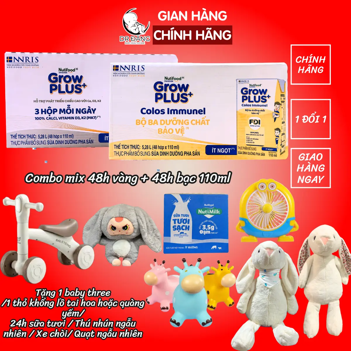 [ Độc Quyền KOC - Tặng quà] Combo Mix 48 hộp vàng + 48 hộp bạc  sữa Grow ( 96 hộp 110 ml) Growplus sữa nước công thức cho bé hộp 110ml - Tặng quà