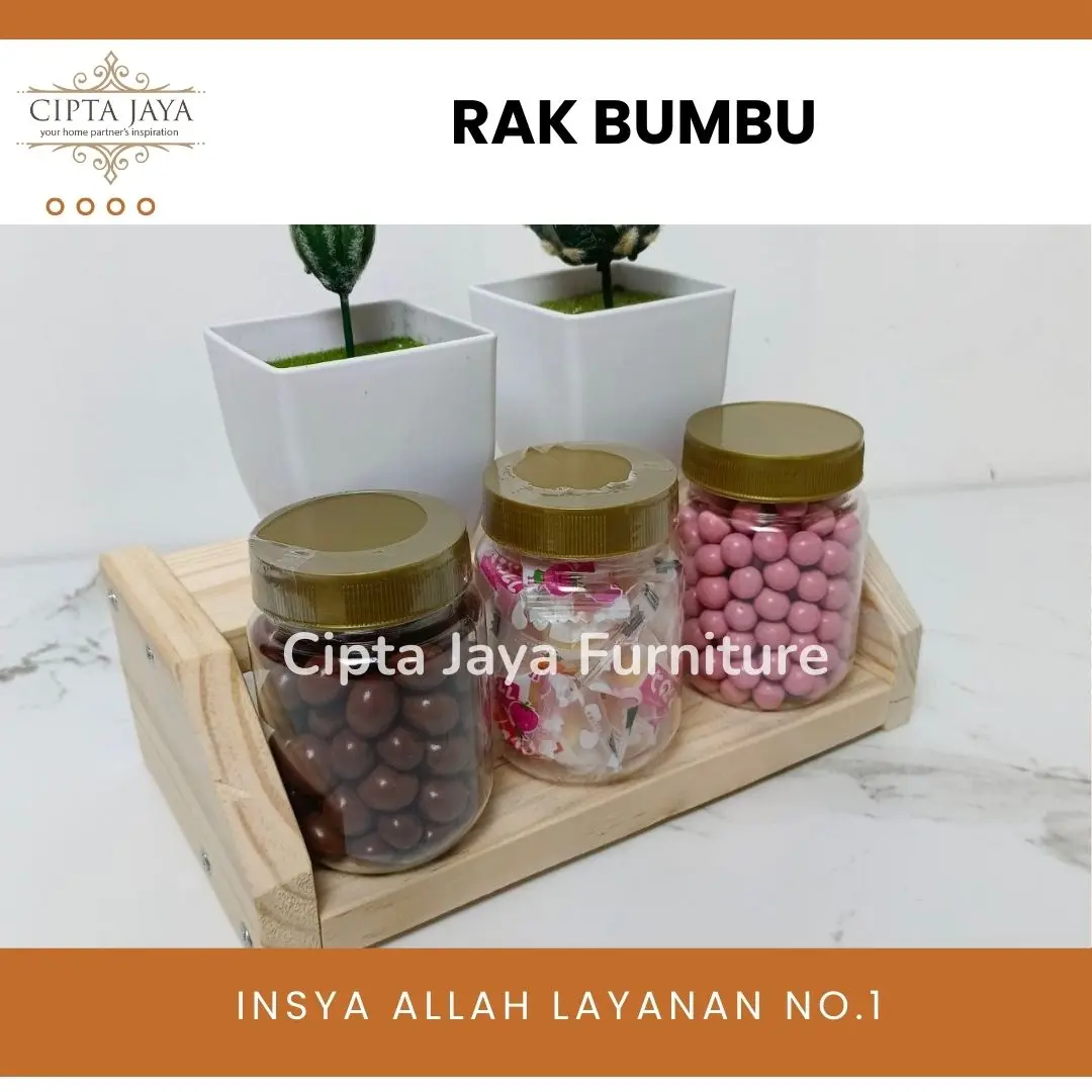 Cipta Jaya - Tempat Bumbu Rak Kayu Jati Wood Storage Bumbu Makeup Kosmetik 2 Tingkat Susun Dapur Set Aesthetic Kayu Dinding 20 cm 30 cm