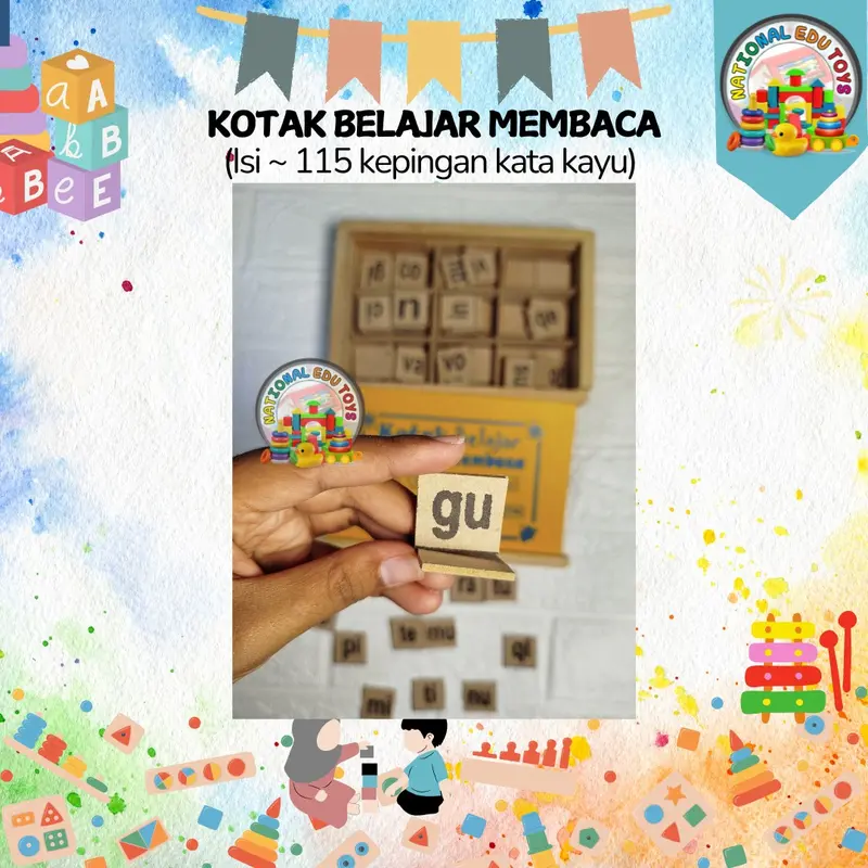 [COD] Mainan Edukasi Kayu Kotak Belajar Membaca Suku Kata Mengeja - 115 Kepingan Anak Toys 2