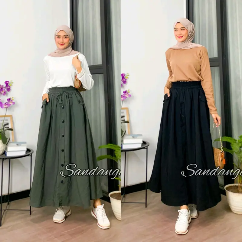 ROK PAYUNG PANJANG WANITA | ROK PAYUNG POLOS WOLFIS PREMIUM VARIAN KANCING KEKINIAN | ROK KOREAN STYLE 1