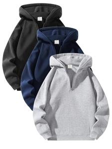 Men's Solid Color Half Zip Up Fuzzy Hoodie, Regular Fit Casual Comfy Thermal Lined Long Sleeve Hooded Sweatshirt for Fall & Winter, Men's Clothes for Daily Wear