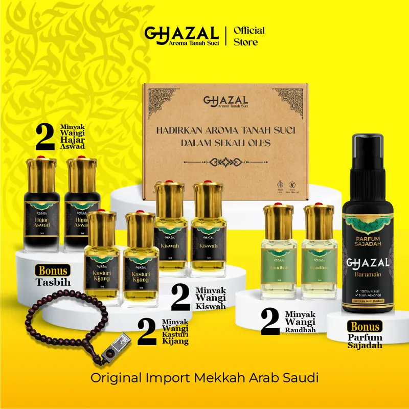 [Beli 1 dapat 10] Paket Parfum Sholat Non Alkohol By Ghazal Parfum (Kasturi Raudhah Hajar Aswad Kiswah) Minyak Wangi Sholat Roll On Tahan Lama Wangi Segar Lembut Untuk sholat dan ibadah wangi tanah suci Bonus Parfum Sajadah 0