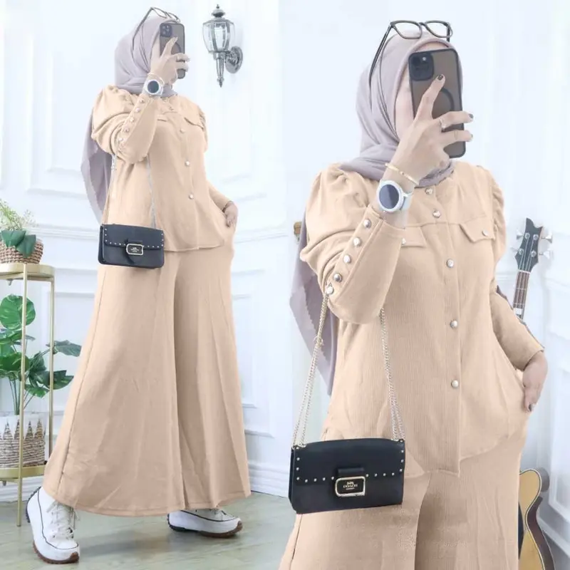 MILKA SET KNIT TANGAN BALON KANCING AKTIF CELANA KULOT // SETELAN WANITA POLOS // ONE SET MILKA KNIT TERBARU 1