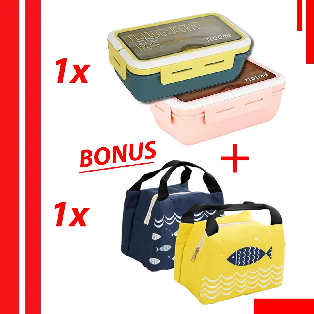 【PAKET SEDEKAH】COD Bundle 1x lunchbox 1100ml dan 1x Tas thermal kitchenware TZ8107 Plastik