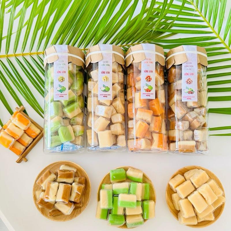  KẸO DỪA KHÔNG DÙNG ĐƯỜNG CÁC VỊ   LÁ DỨA CÀ PHÊ GẤC NGUYÊN CHẤT  - 400G - Đặc Sản Bến Tre 