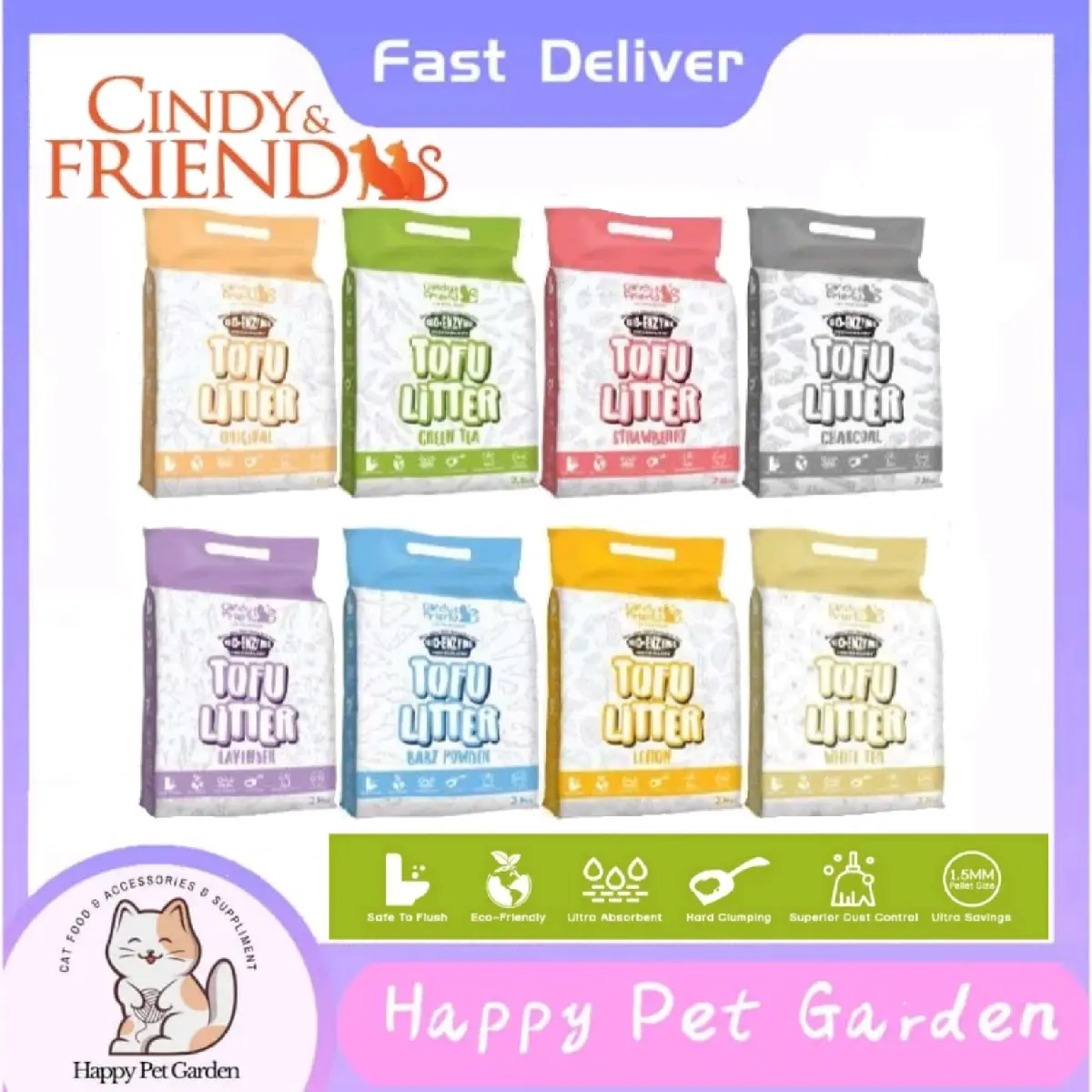 CINDY & FRIENDS TOFU CAT LITTER 7L/Cindy's Recipe Natural Cat Litter Tofu/Belif Tofu Cat Litter 7L/OKAT SOYA Cat Litten 7L/Comfort Clean Tofu Litter 7L(2.8KG)