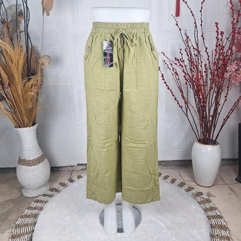 Product Introduction of Celana Kulot Cewek Bahan Linen Saku Samping Model Tempel Variasi Kancing Panjang 2