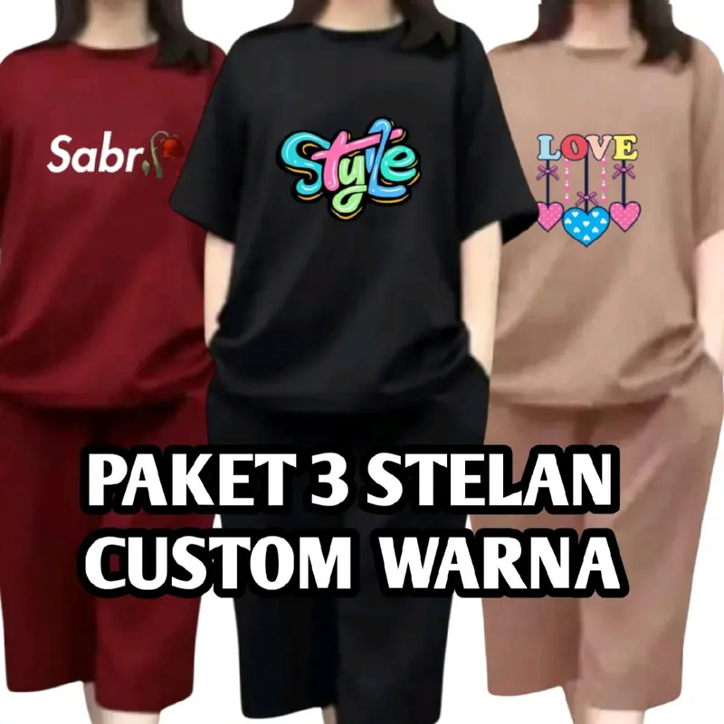 Paket 3 Stelan kulot dewasa pendek celana 7/8 stelan dewasa viral stelan wanita dewasa warna RANDOM Setelan Santai 0