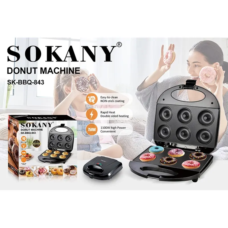 6 Buah Pembuat Donat / Alat Pembuat Donat Elektrik Mesin Cetakan Kue Bulat DIY Alat memanggang Tool 3