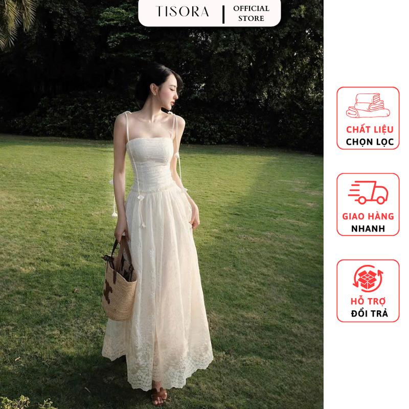 Đầm maxi 2 dây bo chun lưng đi du lịch, đi biển