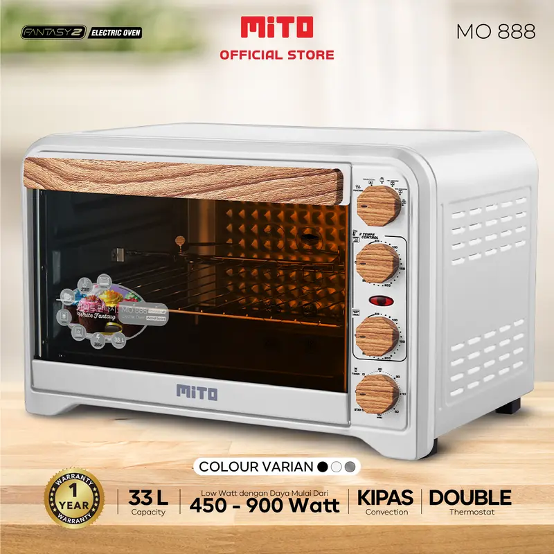 MITO Oven Listrik 33 Liter 450 Watt Electric Oven Pemanggang Kue dan Makanan Rotisserie Garansi Resmi - MO888 Wood Series 1
