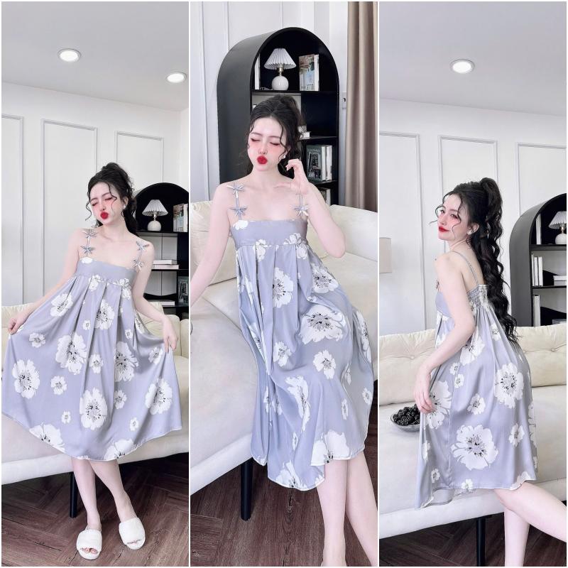 Product Introduction of (Kèm quần) Đầm ngủ lụa xếp ly ngự đính nơ dễ thương chất latin mềm mịn in họa tiết dễ thương 40-65kg 11