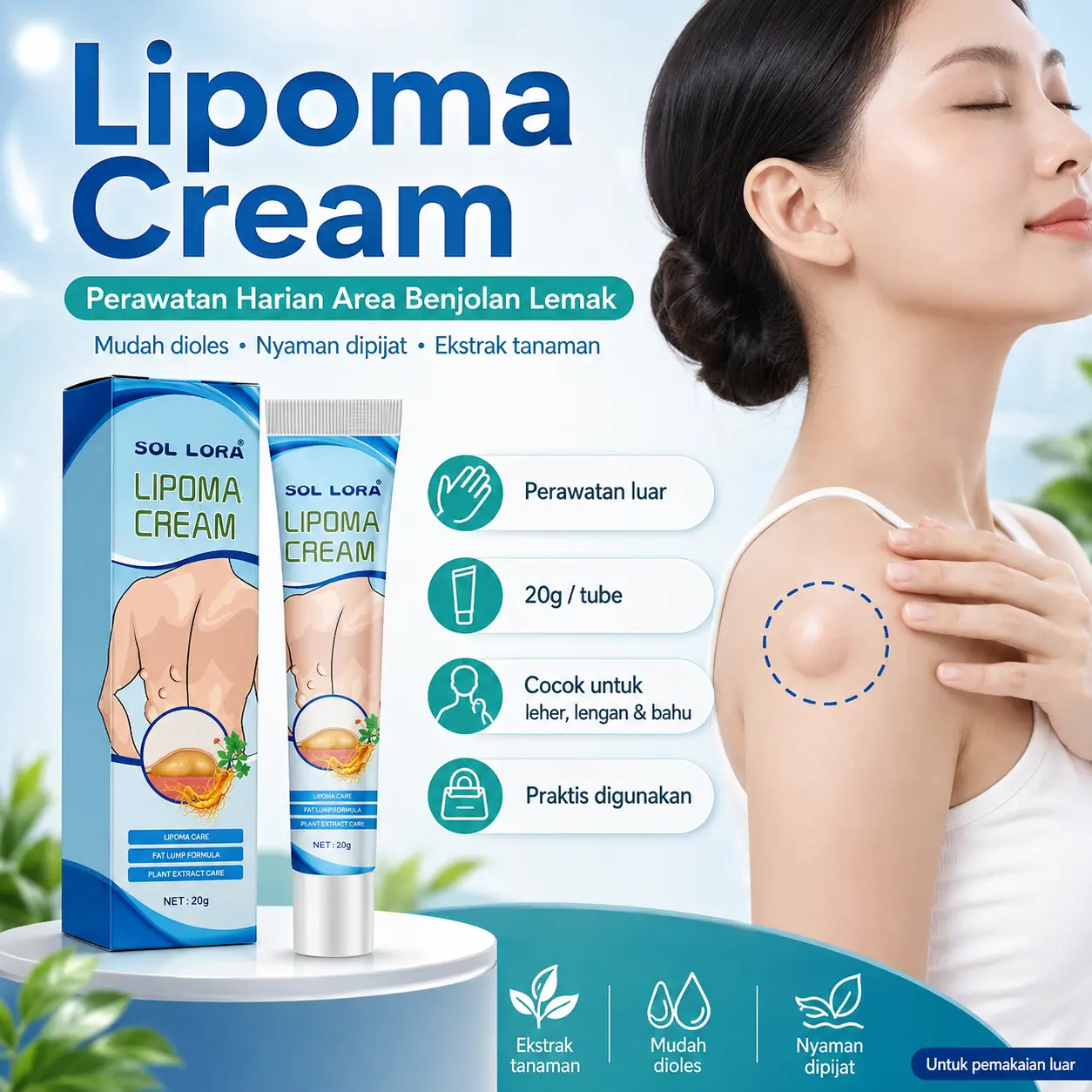 Krim Pijat Tubuh SOL LORA 20g | Body Massage Care Cream | Krim Perawatan Kulit Leher Bahu Lengan Punggung & Paha