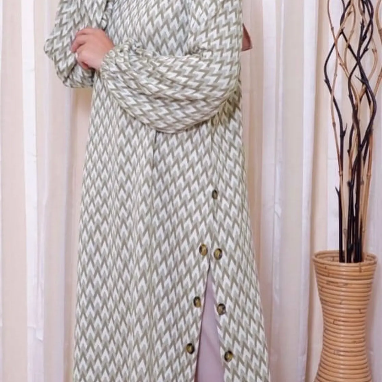 Mid Length Tunic With 1-sided buttons Slit design. Color Available: Sage and Brown
