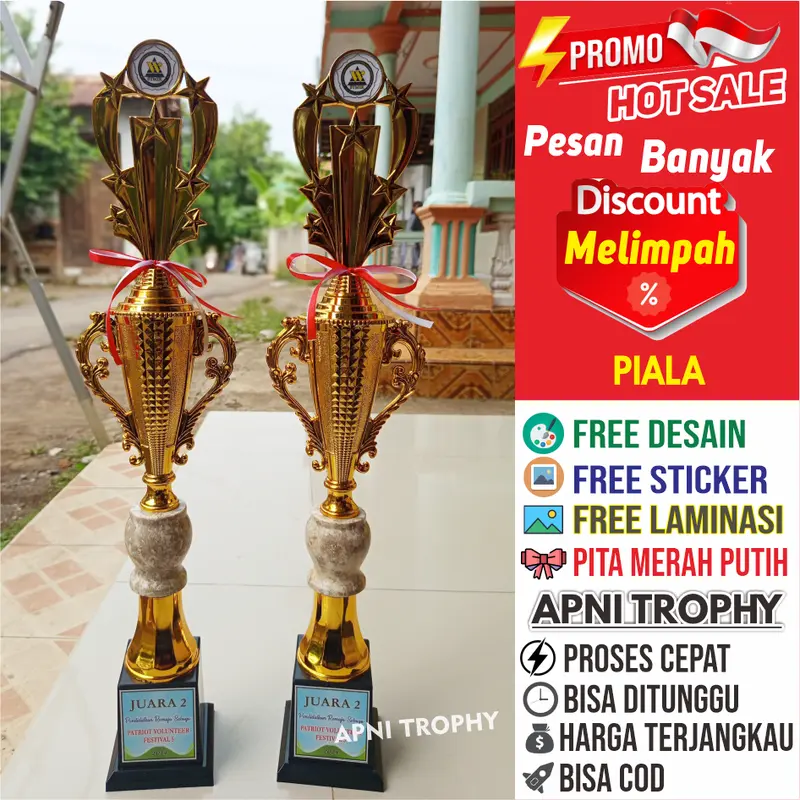Duplikat Set Piala Marmer Tinggi Juara 1 2 3 Lomba Sepak Bola Trofi Free Desain Stiker Pita Merah Putih 2