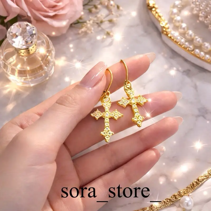 Anting Salib Titanium Asli Wanita Gaya Permata Terbaru Anti Karat Anti Pudar Anti Luntur Terbaru