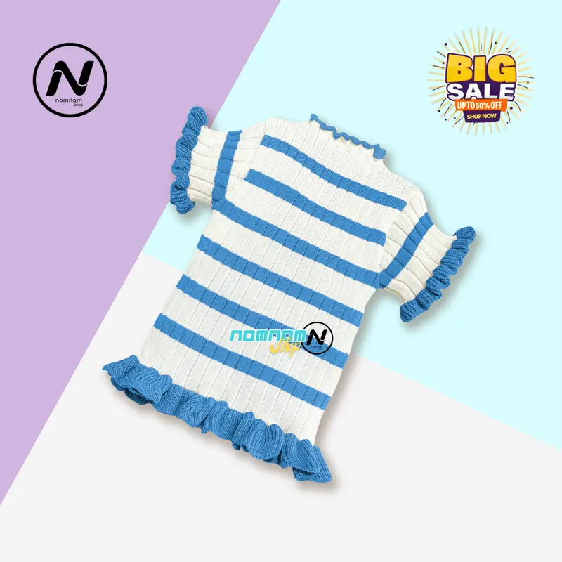 AUDRIS CURLY STRIPE - Atasan baju rajut anak Perempuan lengan pendek Korea kids Fashion 5