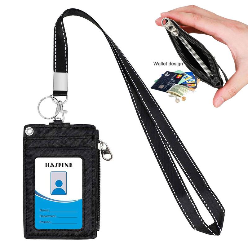  Hộp đựng thẻ ID 1 CÁI với túi dây kéo và dây buộc bằng da PU 2 mặt 5 khe cắm thẻ ví đựng thẻ ID dây buộc dây chuyền chìa khóa Có Thể Tháo Rời Thích hợp cho thanh thiếu niên nam và nữ 