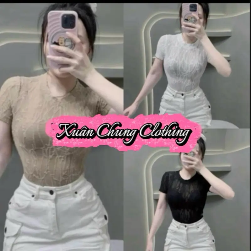 [A-19] (  HÀNG ĐI LUÔN) ÁO REN BASIC CỔ TRÒN HOẠ TIẾT REN SÓNG  dáng baby tee mặc đi làm đi chơi sang chảnh