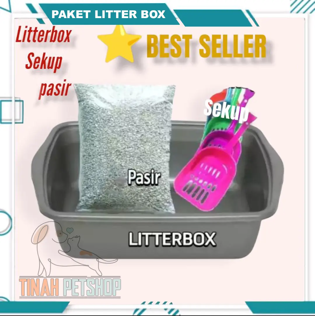 Paket Litter Box Kucing 1Set Bak + Sekop + pasir 1kg Toilet tempat pup kucing Bak Kucing