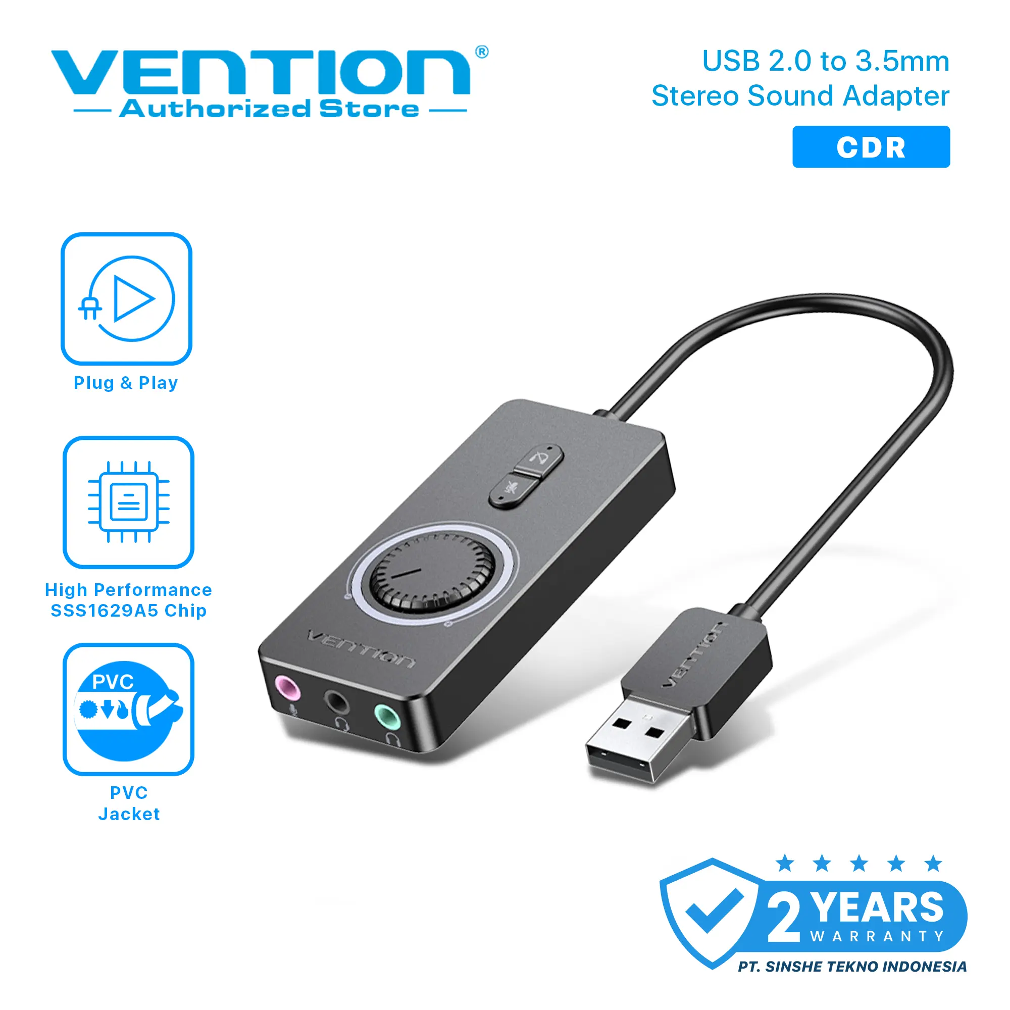 Vention USB Sound Card Aux 3.5mm with Microphone Input and Volume Control Audio