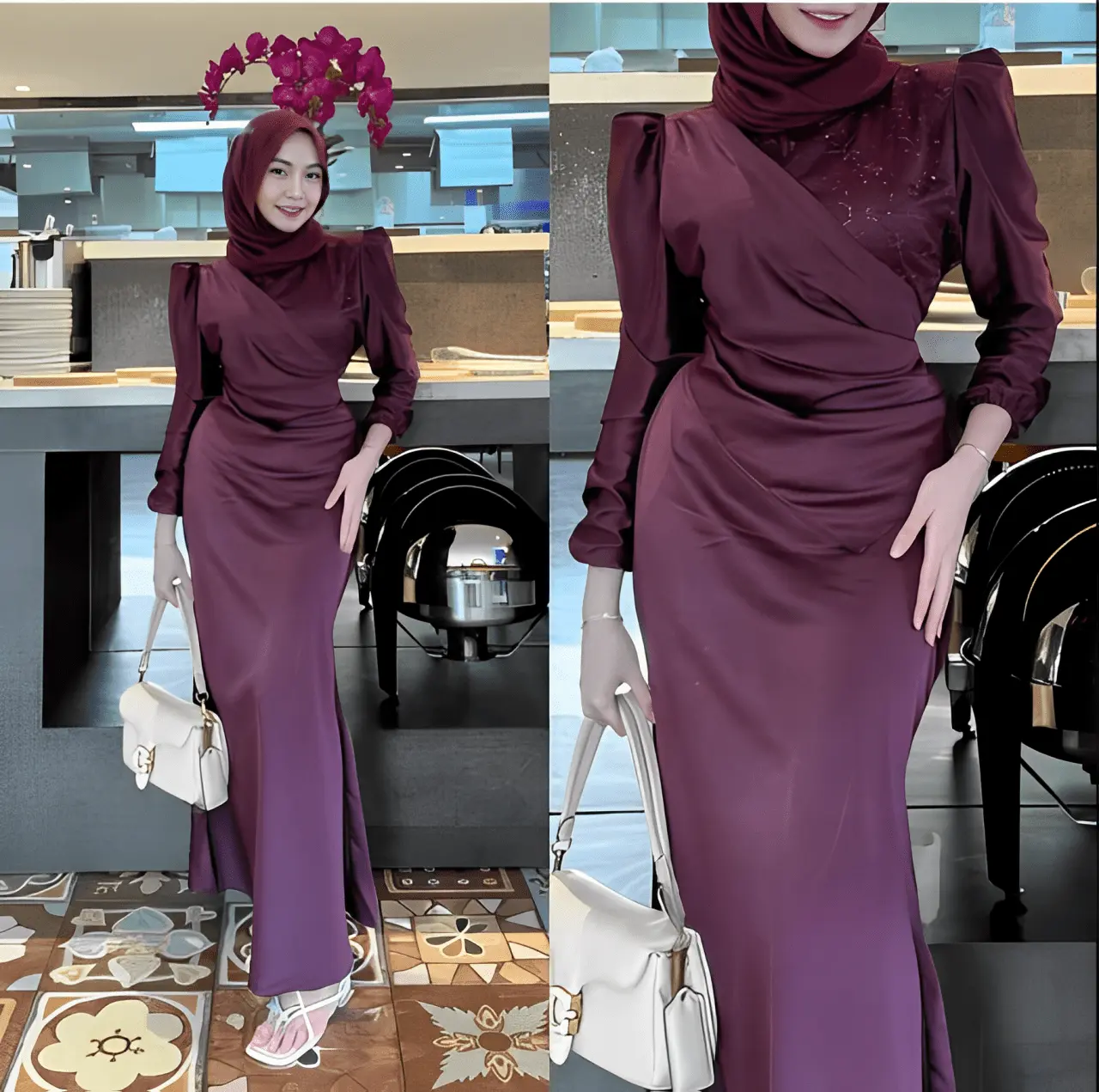 Elisa Dress Brukat Satin Silk Premium Baju Kondangan Wanita muslimah Gaun Pesta Muslim Body Fit Gamis Lebaran Mermaid 2025