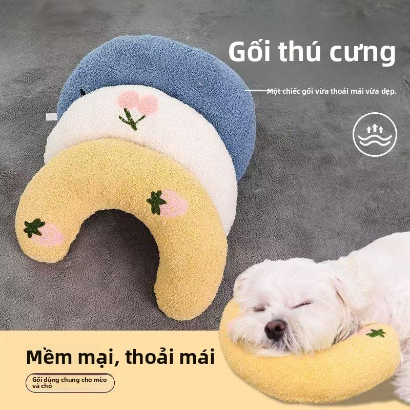 Gối nhỏ cho mèo và chó, gối tựa cổ hình chữ U giúp bảo vệ cổ, mềm mại, dày dặn, mẫu gối đang thịnh hành trên mạng, phù hợp để mèo ngủ trưa một mình hoặc có người đồng hành.