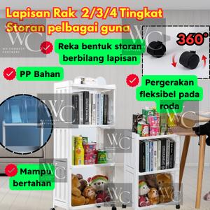 4 Tingkat Troli Penyimpanan Serbaguna Alih Jimat Ruang Tahan Lasak Mudah Dicuci Dengan Roda Multi-Purpose Storage Trolley Shelf Rack Multi-layer With Wheels Easy to Clean Movable For Kitchen Bathroom Laundry Living Room