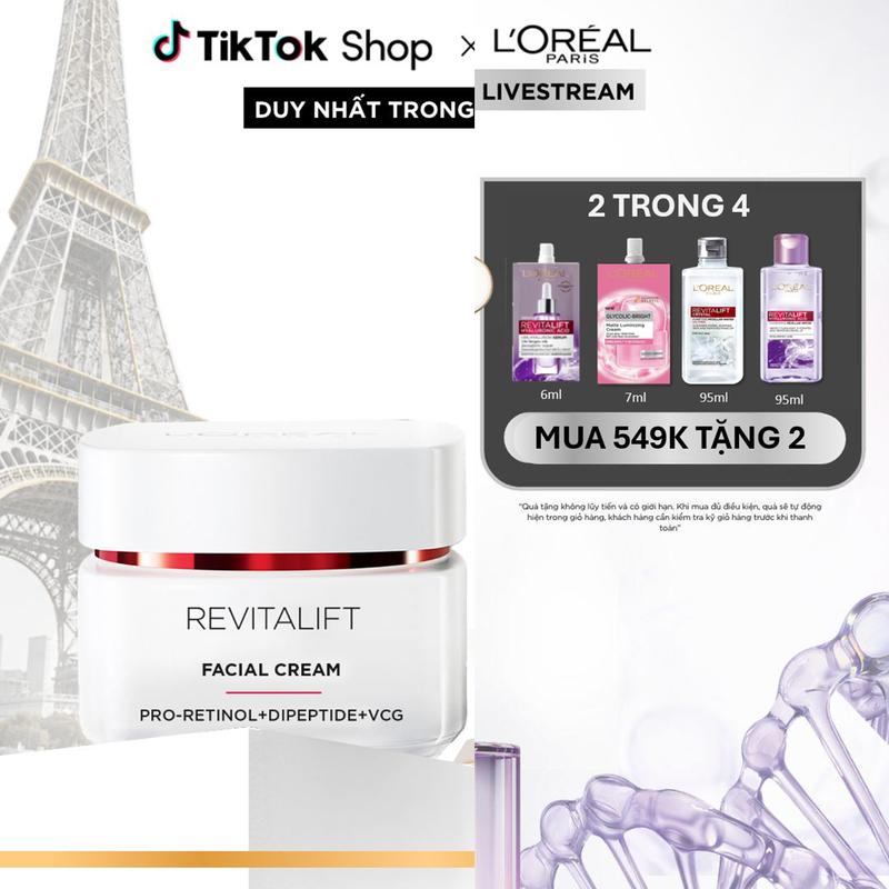 Kem dưỡng ban ngày/ban đêm giúp làm mờ nếp nhăn và săn chắc da L'Oreal Paris Revitalift Facial Cream 50ml