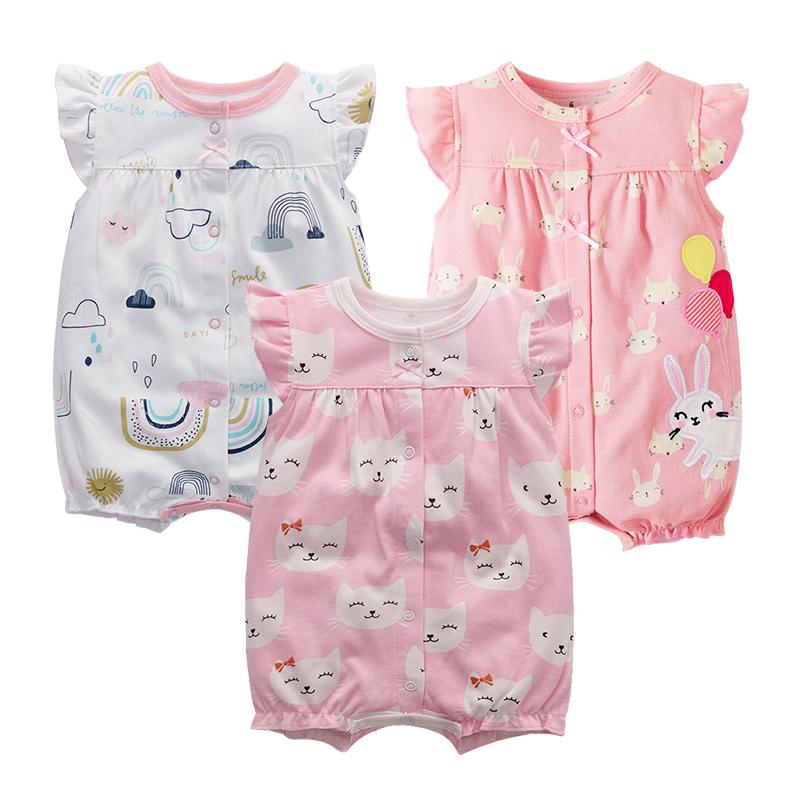 Bayi Perempuan Romper Katun Lengan Pendek Kancing Bayi Bodysuit Pakaian Anak-Anak Musim Panas 0