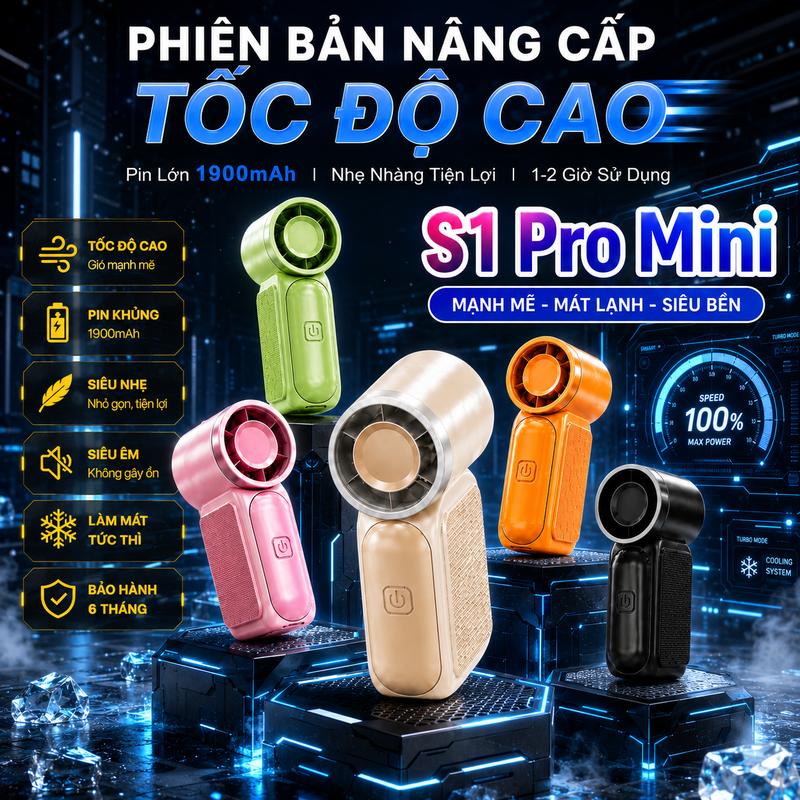 Quạt Cầm Tay Mini Phiên Bản Mới Pin Trâu 1900mah, 200 Cấp Gió, Làm Mát Tức Thì