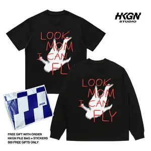 free gift HKGN Heavyweight Tshirt 230g16s Kaos Motif Huruf Amerika Kaos Nyaman Ketebalan Kaos Pria Unisex Couple