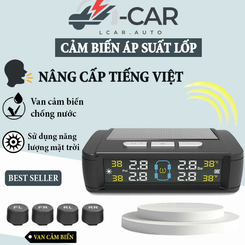 { BẢO HÀNH 12 THÁNG SCS.AUTOCAR } Cảm Biến Áp Suất Lốp Ô Tô Van Ngoài, Màn Hình LCD Sử Dụng Sạc Pin Năng Lượng Mặt Trời