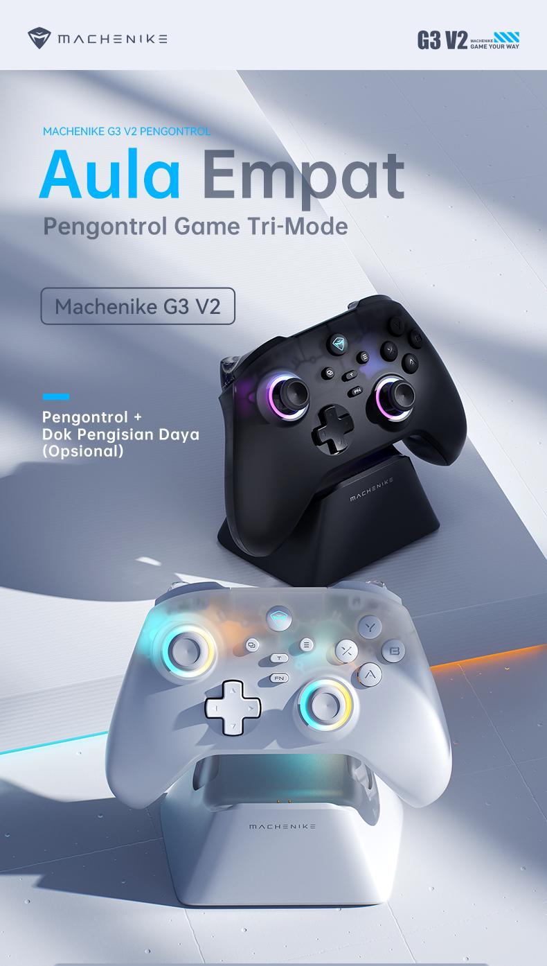 Machenike G3 V2 Wireless Gaming Controller With Dock Pengisian Tri-Mode Bluetooth Baterai 1000mAh Hall Effect Trigger Joystick Gamepad untuk Switch Steam PC