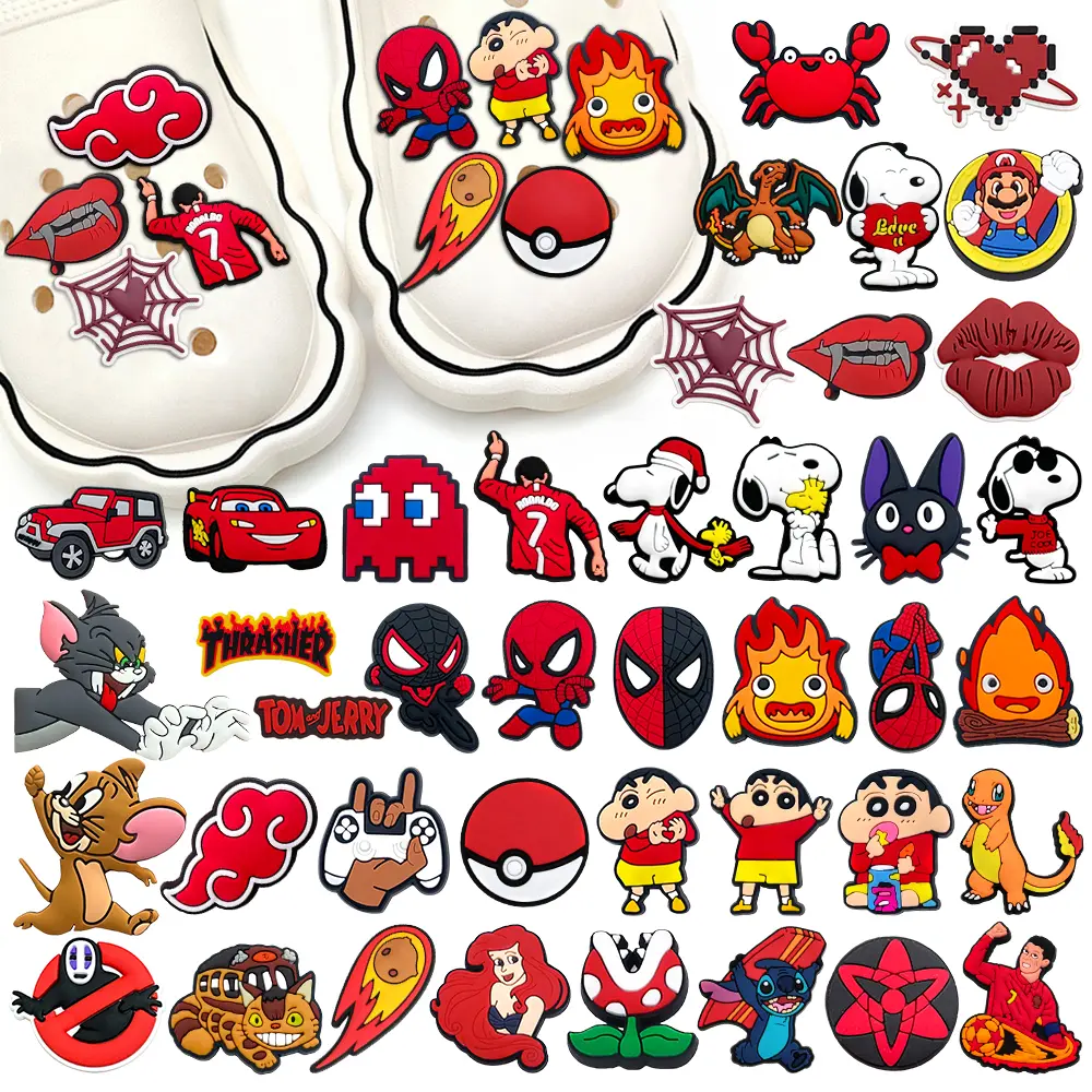 Laris 1 Buah Jimat Sepatu Merah Kartun Aksesori Lucu DIY Pin Sandal PVC Karakter Anime Dekorasi Hadiah Anak Laki-laki