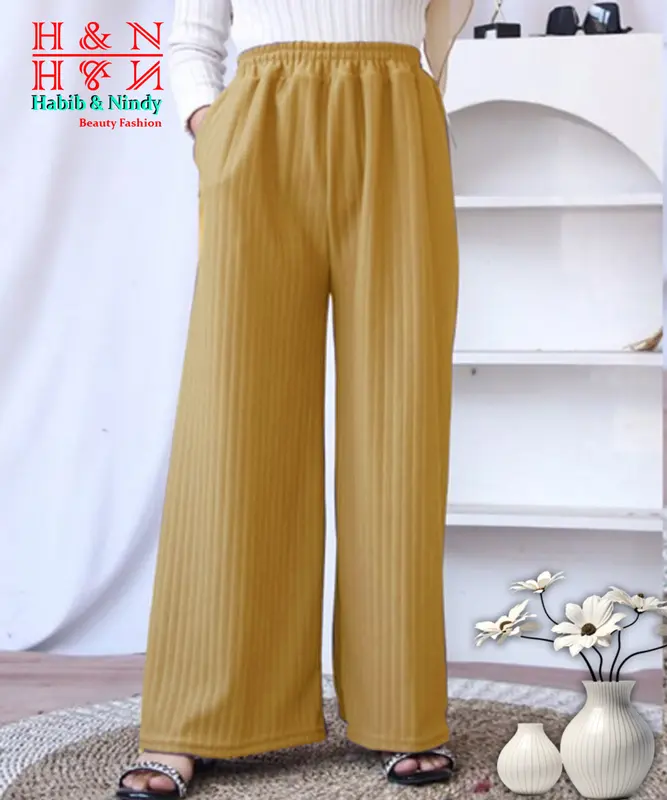 KULOT PANJANG JUMBO BAHN KNIT HORNET TEBAL BERKUALITAS UNTUK PAKAI WANITA DEWASA REMAJA MUALI BB 40-75KG KEKINIAN VIRAL OOTD Celana High Kantong Nyaman Santai Serut Harian 2