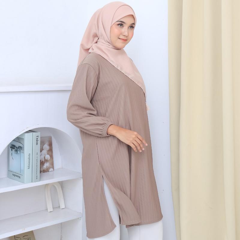 Mera tunik knit model terbaru lebaran mewah - belah samping 0